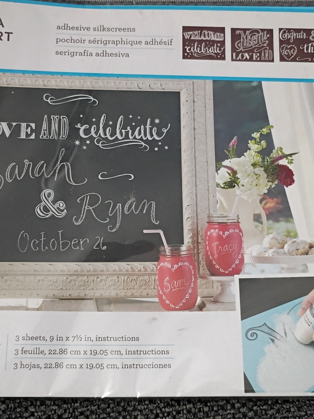 New/Martha Stewart Pink Mason Jar Chalkboard Labels - Adhesive Silkscreens